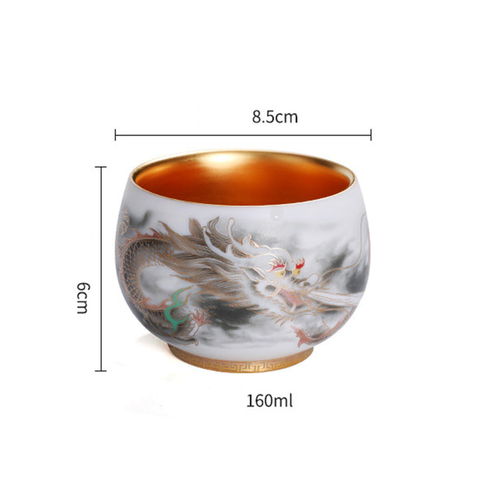 Buddha Stones Dragon Gilt Gourd Ceramic White Porcelain Teacup Kung Fu Tea Cup 160ml - image 6