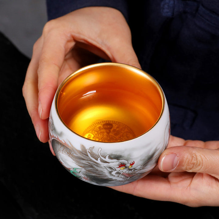 Buddha Stones Dragon Gilt Gourd Ceramic White Porcelain Teacup Kung Fu Tea Cup 160ml - image 2