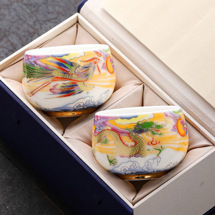 Buddha Stones Dragon Phoenix Auspicious Clouds Sun Ocean Waves Ceramic Teacup Kung Fu Tea Cup - image 0