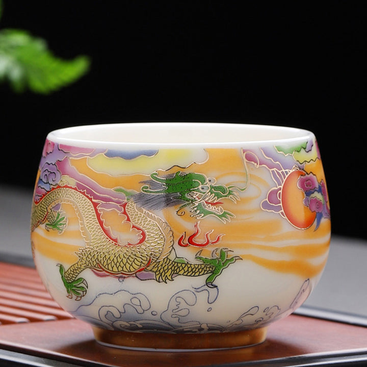 Buddha Stones Dragon Phoenix Auspicious Clouds Sun Ocean Waves Ceramic Teacup Kung Fu Tea Cup - 7.7cm*6.1cm*190ml - Dragon - image 2