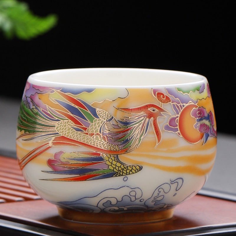 Buddha Stones Dragon Phoenix Auspicious Clouds Sun Ocean Waves Ceramic Teacup Kung Fu Tea Cup - 7.7cm*6.1cm*190ml - Phoenix - image 7