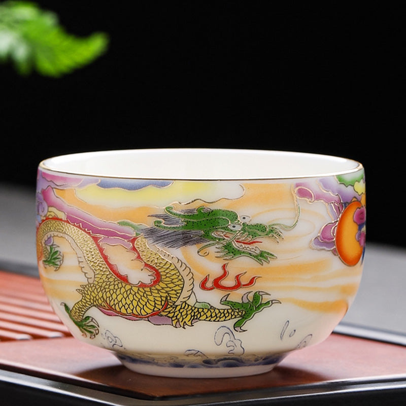 Buddha Stones Dragon Phoenix Auspicious Clouds Sun Ocean Waves Ceramic Teacup Kung Fu Tea Cup - 8cm*5.2cm*130ml - Dragon - image 12