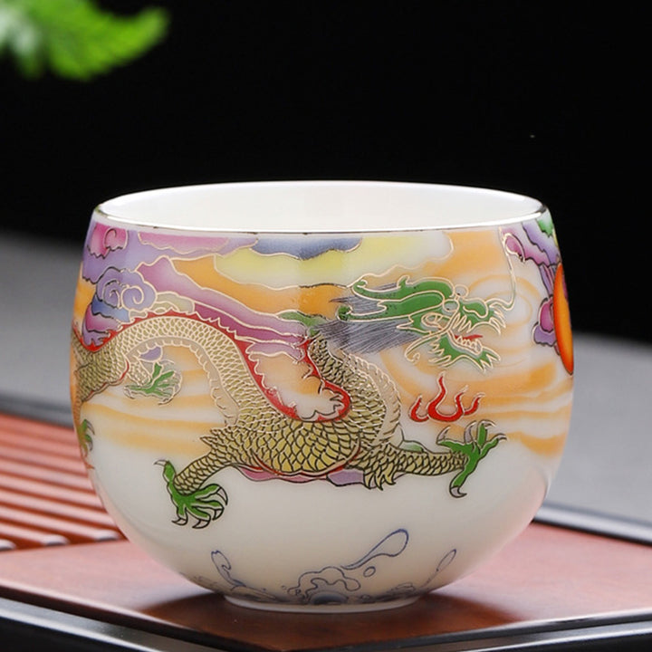 Buddha Stones Dragon Phoenix Auspicious Clouds Sun Ocean Waves Ceramic Teacup Kung Fu Tea Cup - 7cm*6.1cm*140ml - Dragon - image 15