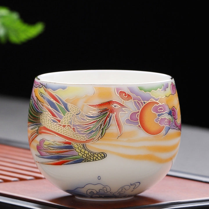 Buddha Stones Dragon Phoenix Auspicious Clouds Sun Ocean Waves Ceramic Teacup Kung Fu Tea Cup - 7cm*6.1cm*140ml - Phoenix - image 16
