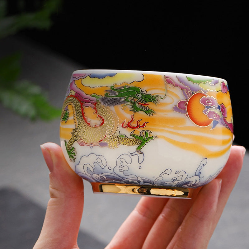 Buddha Stones Dragon Phoenix Auspicious Clouds Sun Ocean Waves Ceramic Teacup Kung Fu Tea Cup - image 3