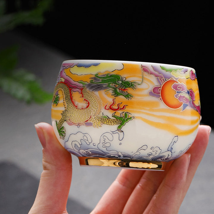 Buddha Stones Dragon Phoenix Auspicious Clouds Sun Ocean Waves Ceramic Teacup Kung Fu Tea Cup - image 3