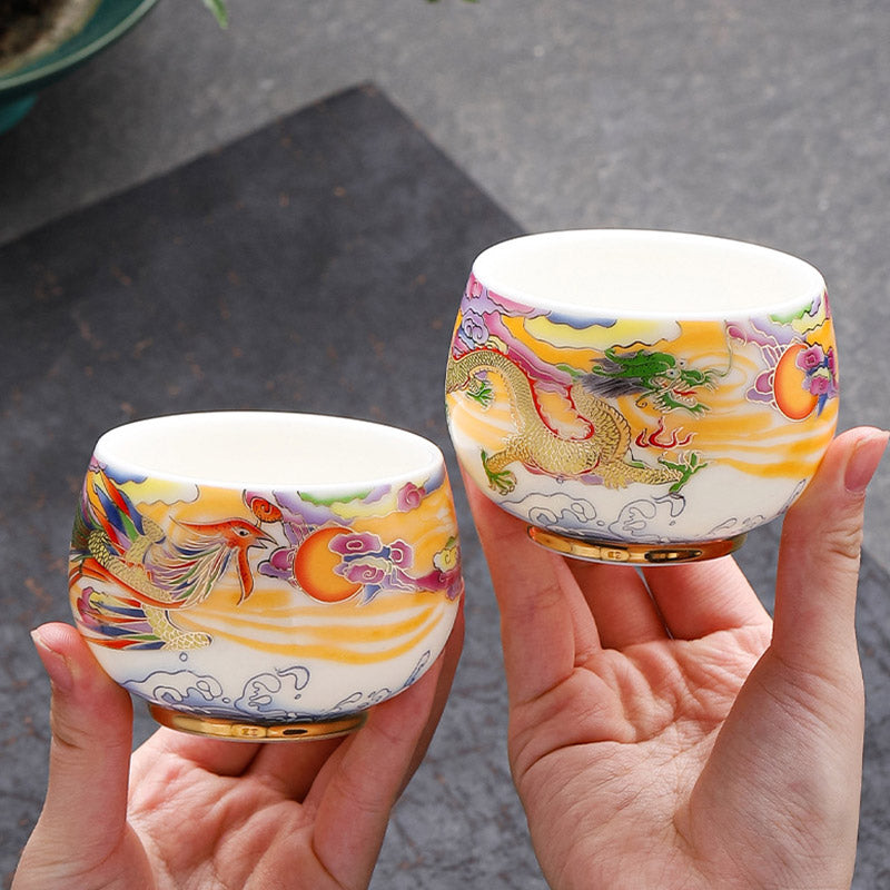 Buddha Stones Dragon Phoenix Auspicious Clouds Sun Ocean Waves Ceramic Teacup Kung Fu Tea Cup - image 10