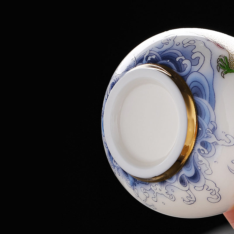 Buddha Stones Dragon Phoenix Auspicious Clouds Sun Ocean Waves Ceramic Teacup Kung Fu Tea Cup - image 5