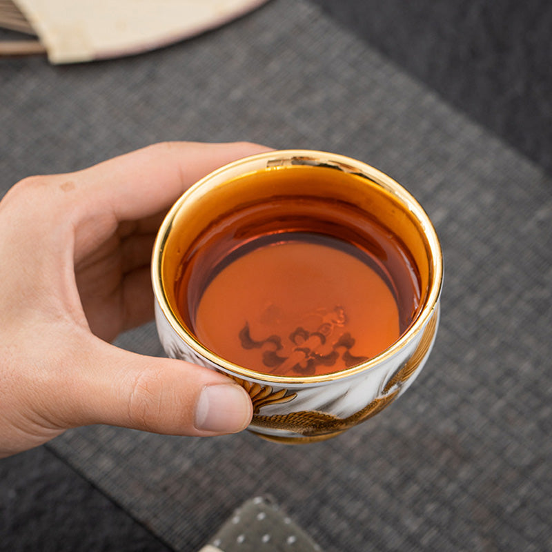 Buddha Stones Golden Eagle Auspicious Dragon Sun Ocean Waves Gilt Ceramic Teacup Kung Fu Tea Cup - image 3