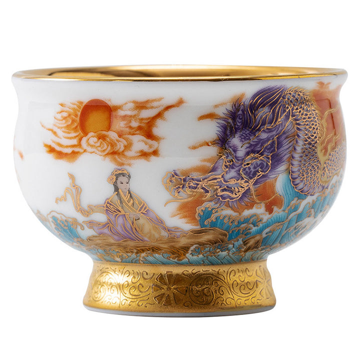 Buddha Stones Golden Eagle Auspicious Dragon Sun Ocean Waves Gilt Ceramic Teacup Kung Fu Tea Cup - image 11