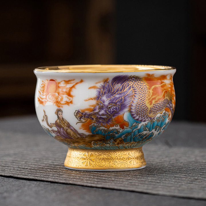 Buddha Stones Golden Eagle Auspicious Dragon Sun Ocean Waves Gilt Ceramic Teacup Kung Fu Tea Cup - image 8