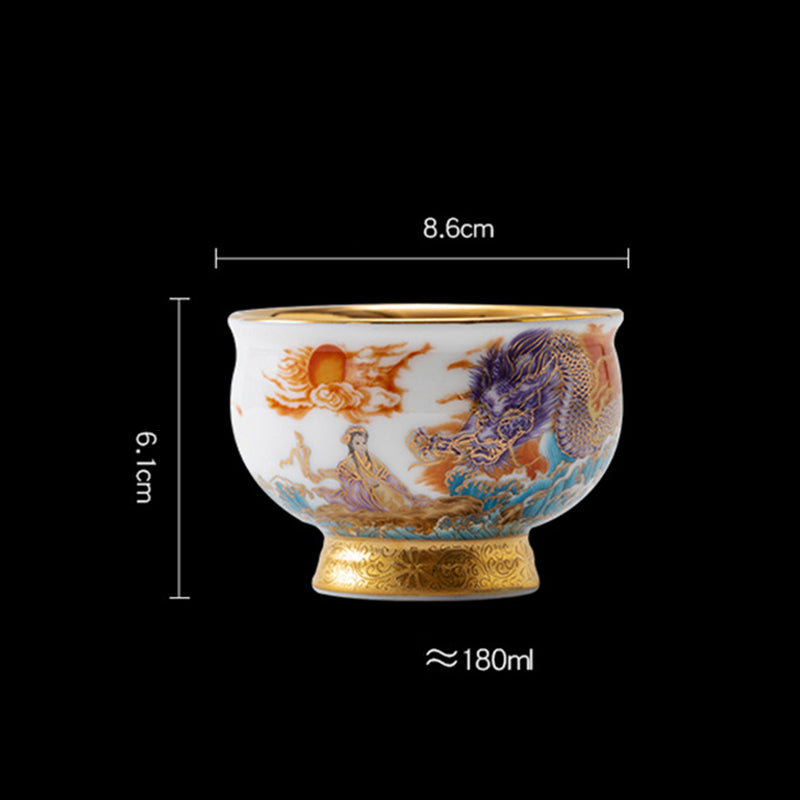Buddha Stones Golden Eagle Auspicious Dragon Sun Ocean Waves Gilt Ceramic Teacup Kung Fu Tea Cup - image 10