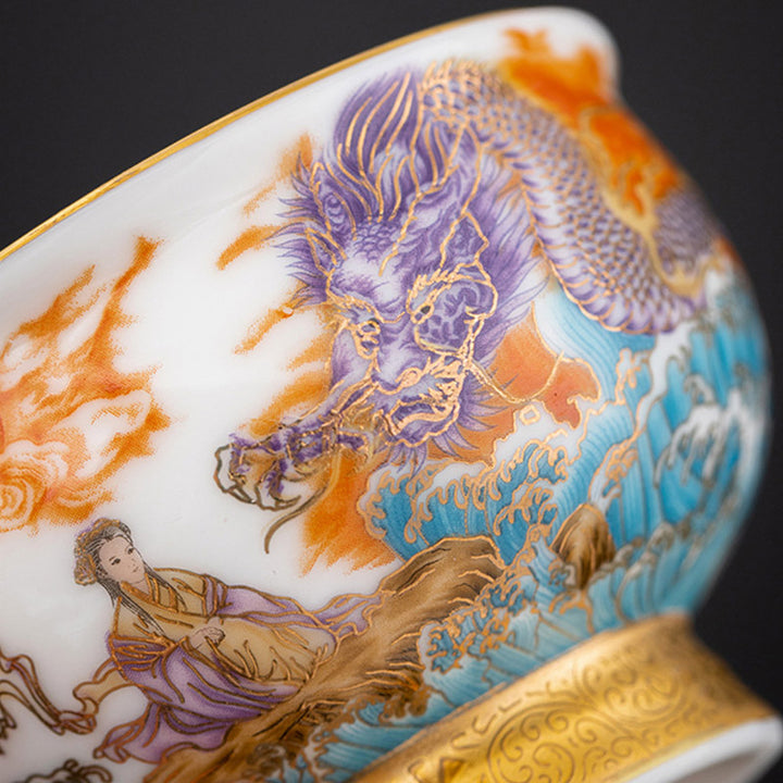 Buddha Stones Golden Eagle Auspicious Dragon Sun Ocean Waves Gilt Ceramic Teacup Kung Fu Tea Cup - image 9