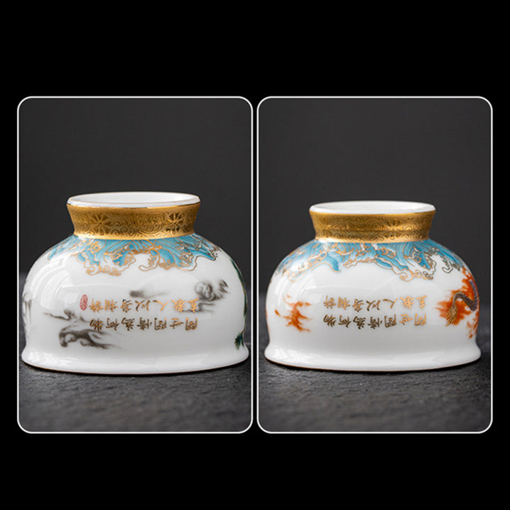 Buddha Stones Golden Eagle Auspicious Dragon Sun Ocean Waves Gilt Ceramic Teacup Kung Fu Tea Cup - image 15