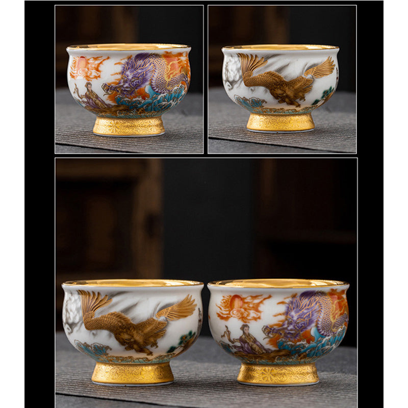 Buddha Stones Golden Eagle Auspicious Dragon Sun Ocean Waves Gilt Ceramic Teacup Kung Fu Tea Cup - image 12