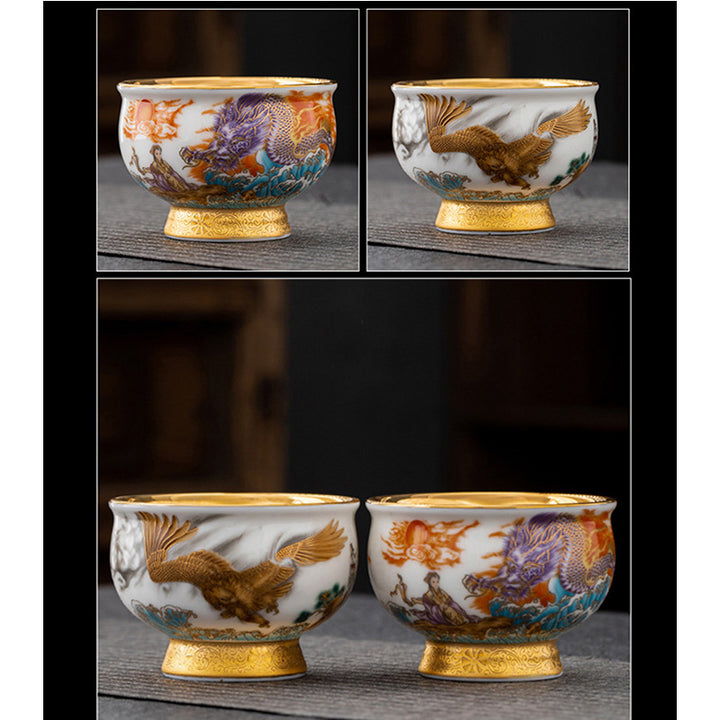 Buddha Stones Golden Eagle Auspicious Dragon Sun Ocean Waves Gilt Ceramic Teacup Kung Fu Tea Cup - image 12