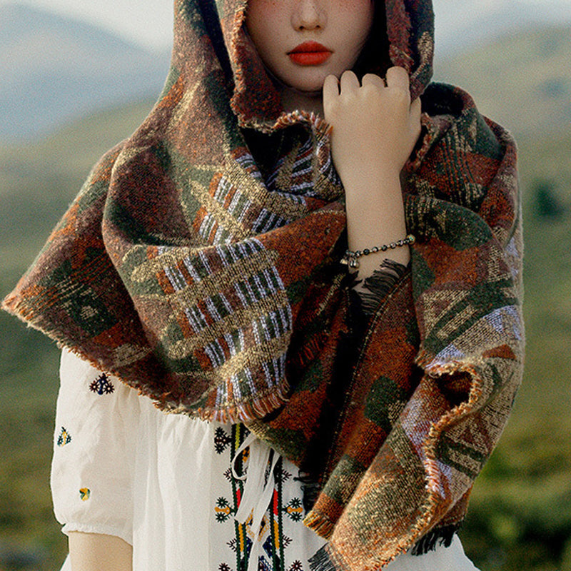 Buddha Stones Tibetan Shawl Classic Geometry Pattern Winter Cozy Travel Scarf Wrap - image 4