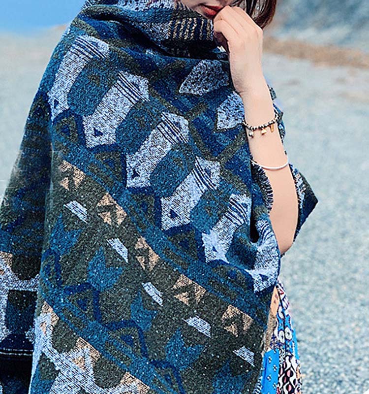 Buddha Stones Tibetan Shawl Classic Geometry Pattern Winter Cozy Travel Scarf Wrap - image 16