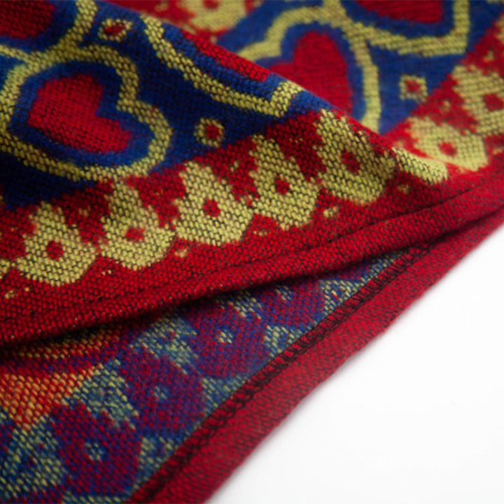 Buddha Stones Tibetan Shawl Red Love Heart Tassel Hooded Cloak Winter Cozy Travel Scarf Wrap - image 21