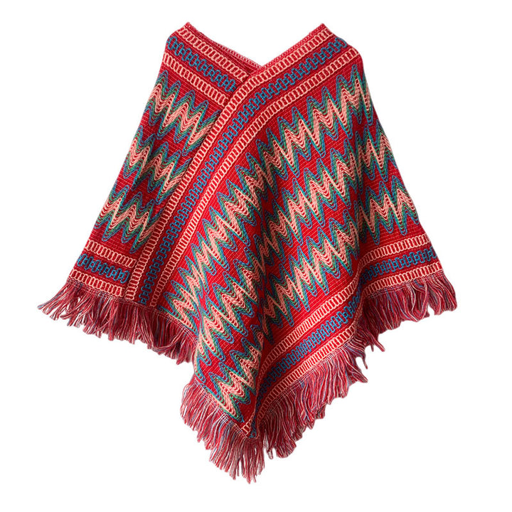 Buddha Stones Tibetan Shawl Striped Knitted Tassels Pullover Winter Cozy Travel Scarf Wrap - Red 87cm*100cm - image 13