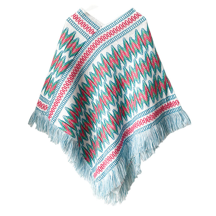 Buddha Stones Tibetan Shawl Striped Knitted Tassels Pullover Winter Cozy Travel Scarf Wrap - White Red Green 87cm*100cm - image 14