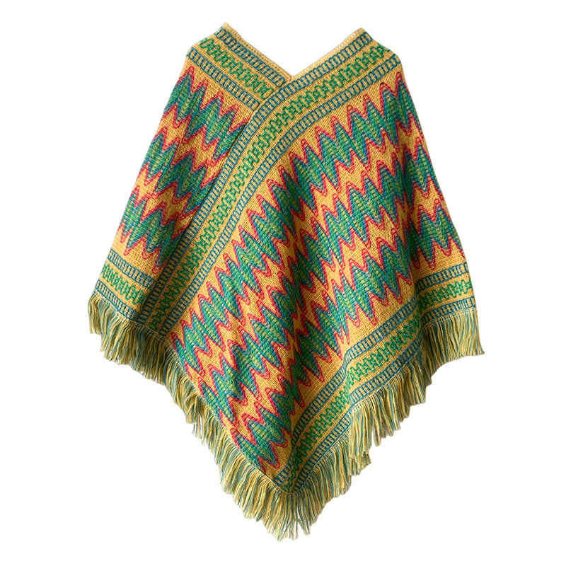Buddha Stones Tibetan Shawl Striped Knitted Tassels Pullover Winter Cozy Travel Scarf Wrap - Green Orange 87cm*100cm - image 15