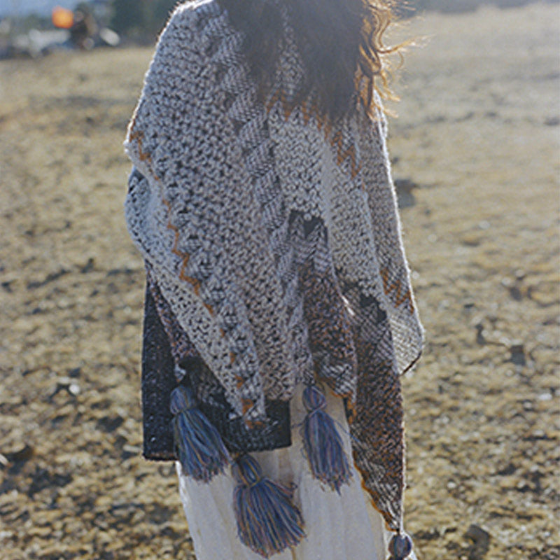 Buddha Stones Tibetan Shawl Gray Brown Striped Knitted Tassels Winter Cozy Travel Scarf Wrap - image 7