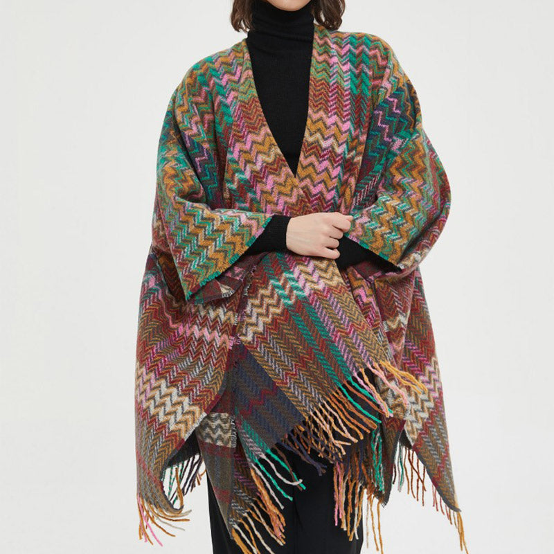 Buddha Stones Tibetan Shawl Colorful Wavy Line Tassels Winter Cozy Travel Scarf Wrap - image 7