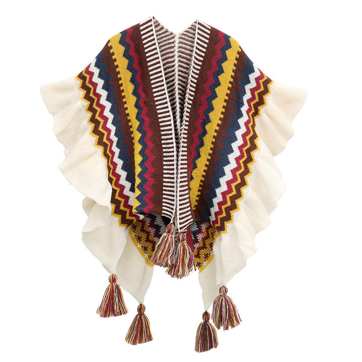 Buddha Stones Tibetan Shawl Colorful Striped Wavy Line Tassels Winter Cozy Travel Scarf Wrap - Beige Yellow Brown 85*135cm - image 14