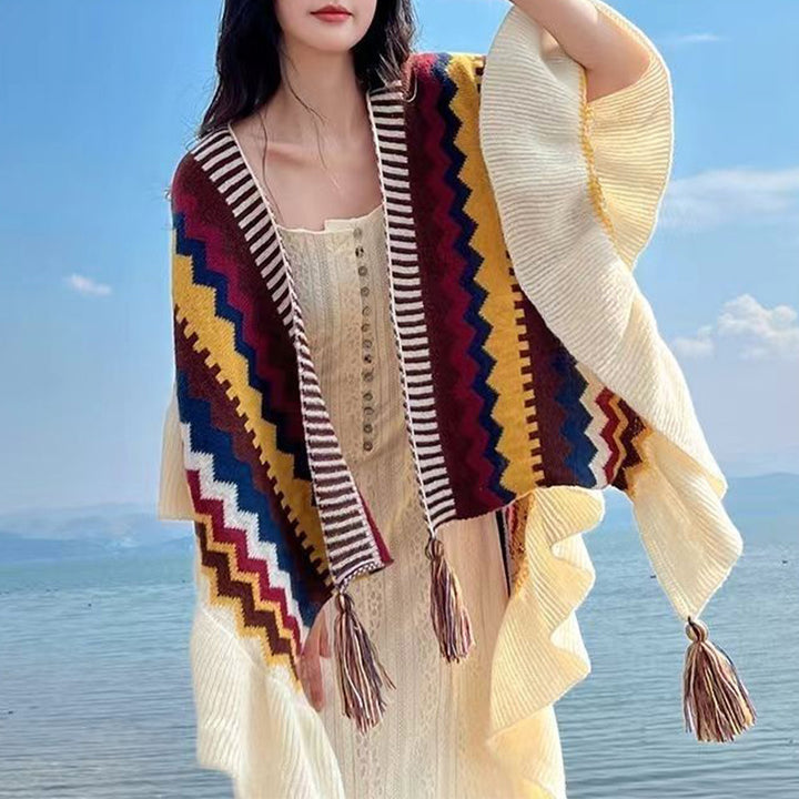 Buddha Stones Tibetan Shawl Colorful Striped Wavy Line Tassels Winter Cozy Travel Scarf Wrap - image 18