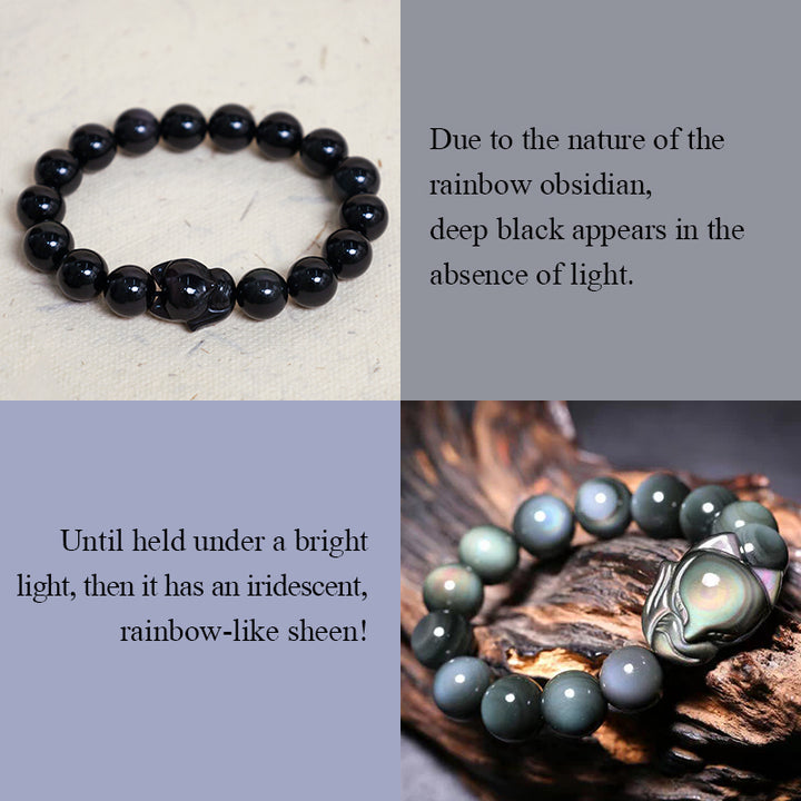 Buddha Stones Rainbow Obsidian Fox Healing Positive Bracelet - image 6