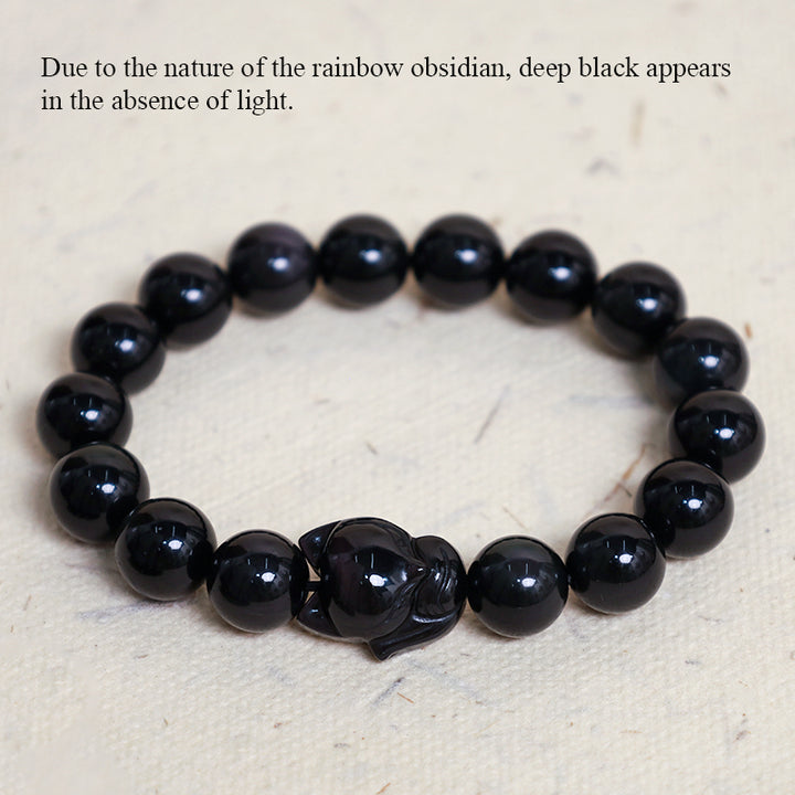 Buddha Stones Rainbow Obsidian Fox Healing Positive Bracelet - image 5