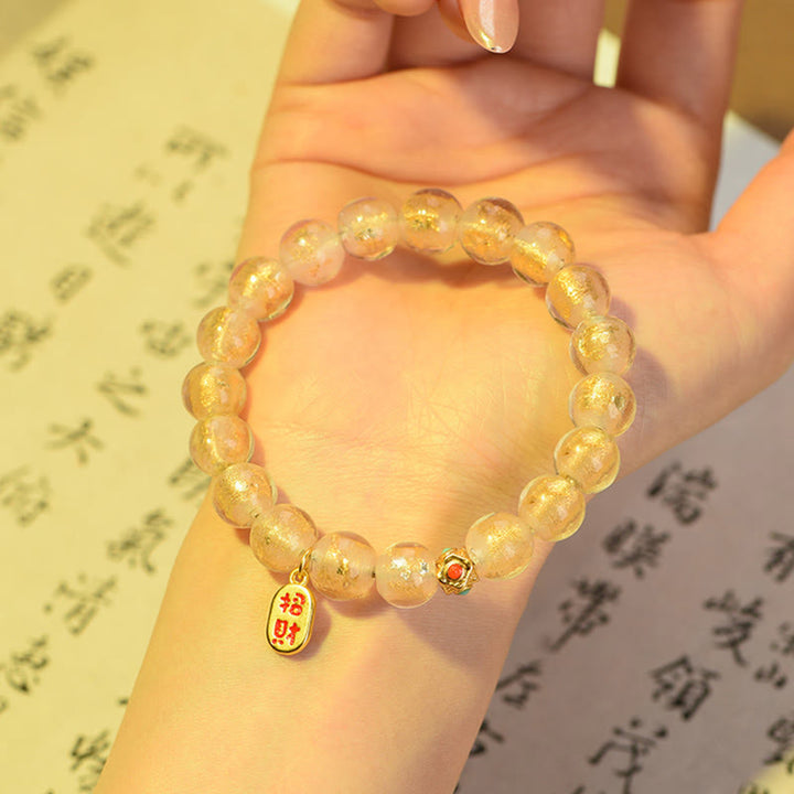 Buddha Stones Tibetan Incense Ash Liuli Glass Bead Lucky Fortune Fu Character Charm Bracelet - image 6