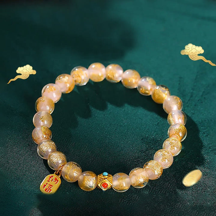 Buddha Stones Tibetan Incense Ash Liuli Glass Bead Lucky Fortune Fu Character Charm Bracelet - image 0