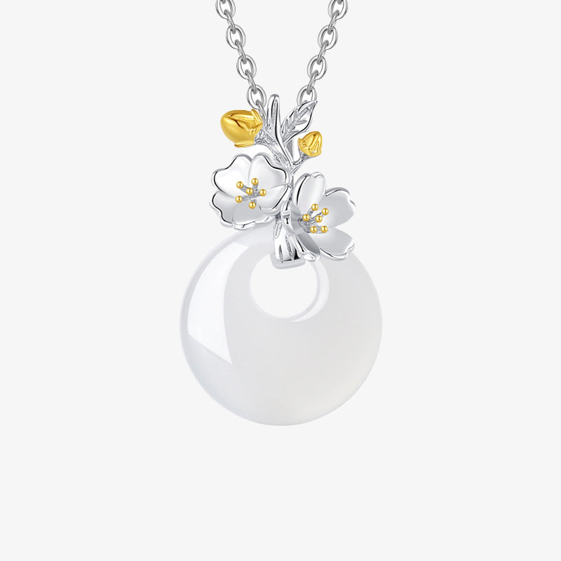 Buddha Stones 925 Sterling Silver Round Chalcedony Twelve Months Flower Harmony Necklace Pendant - Peach Blossom - image 5