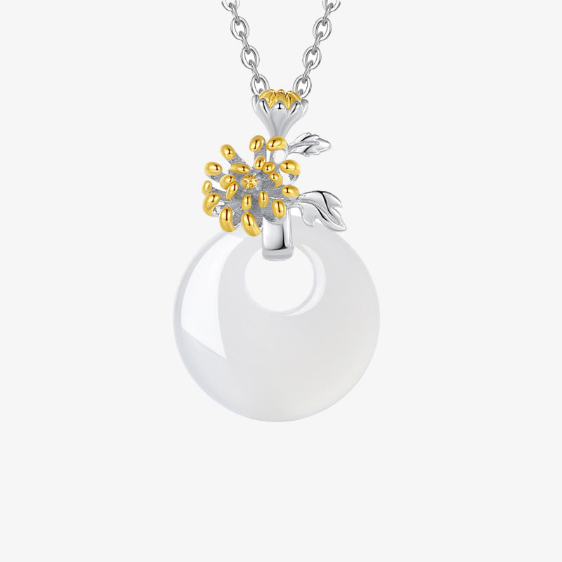 Buddha Stones 925 Sterling Silver Round Chalcedony Twelve Months Flower Harmony Necklace Pendant - Chrysanthemum - image 21