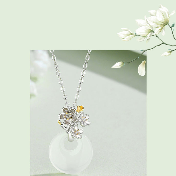 Buddha Stones 925 Sterling Silver Round Chalcedony Twelve Months Flower Harmony Necklace Pendant - image 4