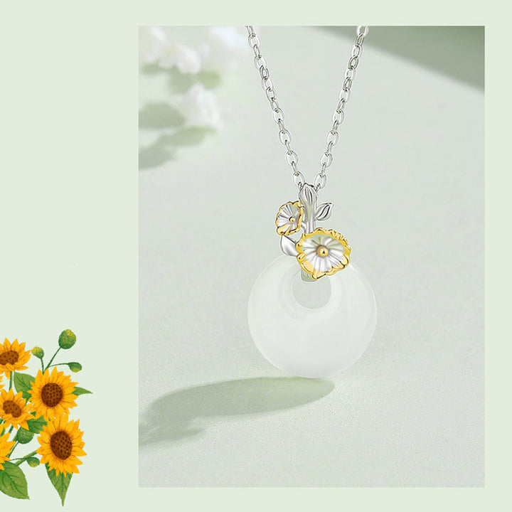 Buddha Stones 925 Sterling Silver Round Chalcedony Twelve Months Flower Harmony Necklace Pendant - image 16