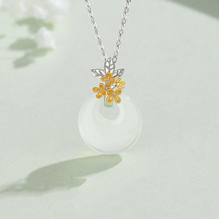 Buddha Stones 925 Sterling Silver Round Chalcedony Twelve Months Flower Harmony Necklace Pendant - image 18