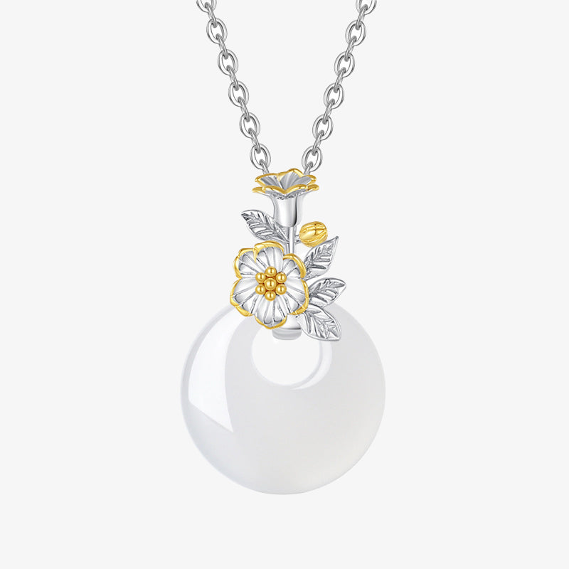 Buddha Stones 925 Sterling Silver Round Chalcedony Twelve Months Flower Harmony Necklace Pendant - image 12