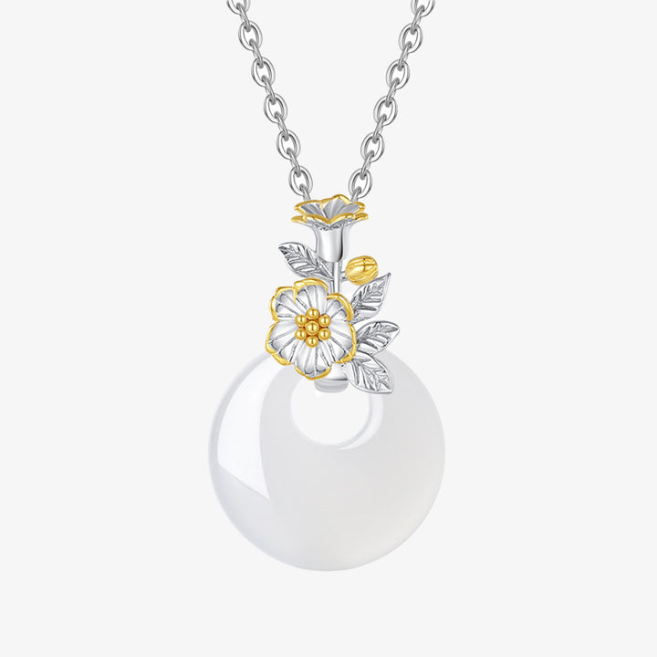 Buddha Stones 925 Sterling Silver Round Chalcedony Twelve Months Flower Harmony Necklace Pendant - image 12