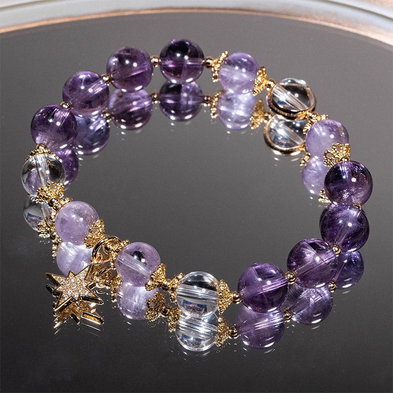 Buddha Stones Natural Amethyst Inner Peace Healing Star Charm Bracelet - Amethyst(Inner Peace♥Healing)(Wrist Circumference 14-15cm) - image 0