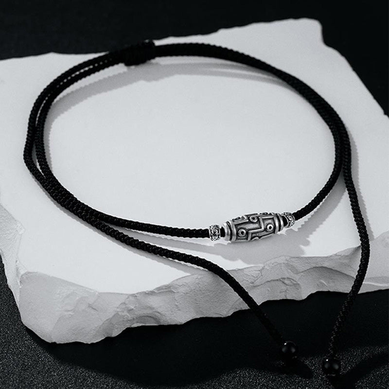 Buddha Stones 999 Sterling Silver Nine-Eye Dzi Bead Pattern Protection Rope Necklace Pendant - image 3