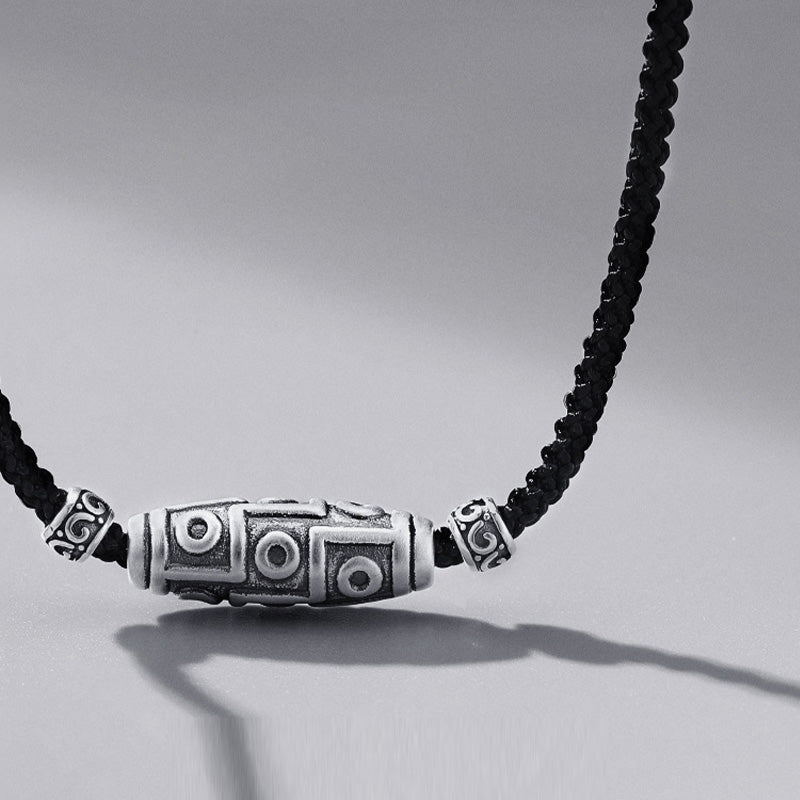 Buddha Stones 999 Sterling Silver Nine-Eye Dzi Bead Pattern Protection Rope Necklace Pendant - image 7