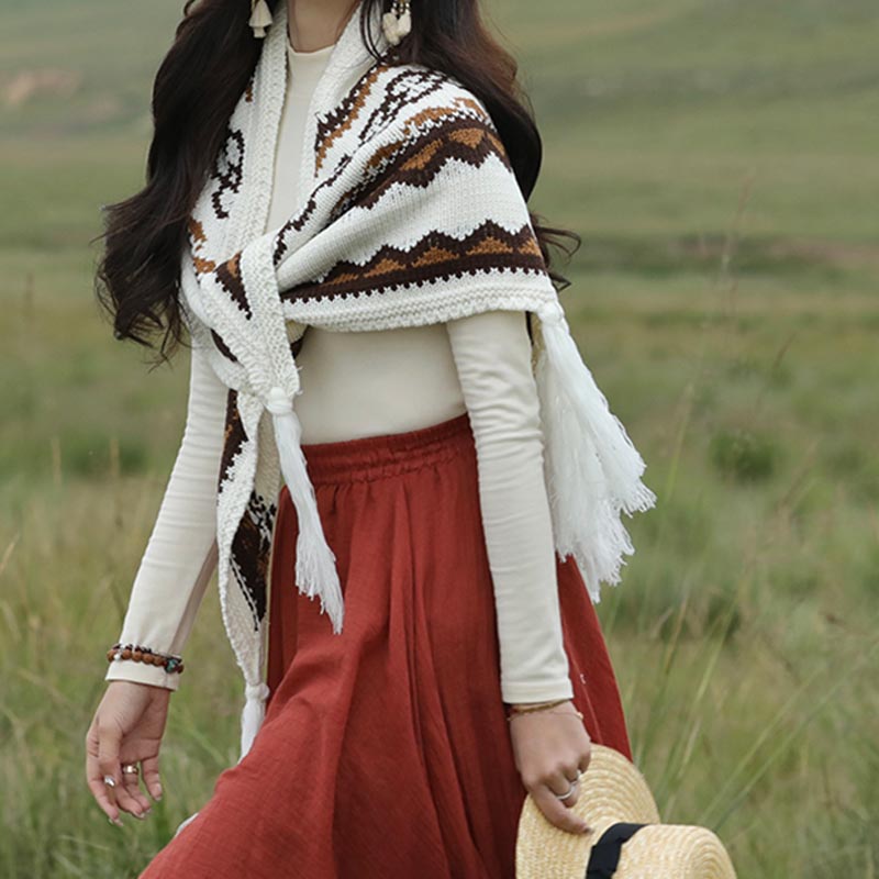 Buddha Stones Tibetan Triangular Shawl Striped Tassels Winter Cozy Travel Scarf Wrap - image 6