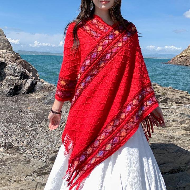 Buddha Stones Tibetan Colorful Striped Rhombus Pattern Shawl Tassels Pullover Winter Cozy Travel Scarf Wrap - image 14