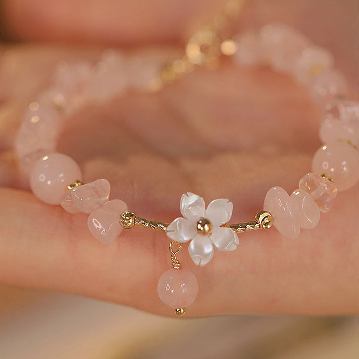 Buddha Stones 14k Gold Plated Natural Pink Crystal Flower Love Bracelet - image 2