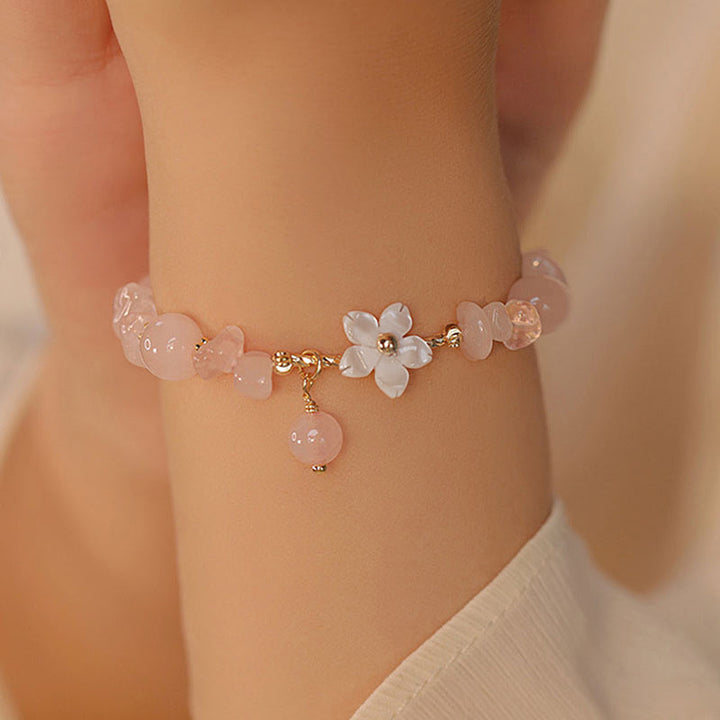 Buddha Stones 14k Gold Plated Natural Pink Crystal Flower Love Bracelet - image 4