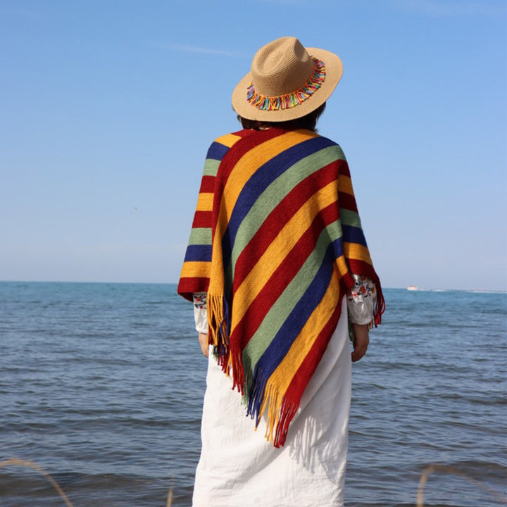Buddha Stones Tibetan Colorful Striped Design Shawl Tassels Pullover Winter Cozy Travel Scarf Wrap - image 9