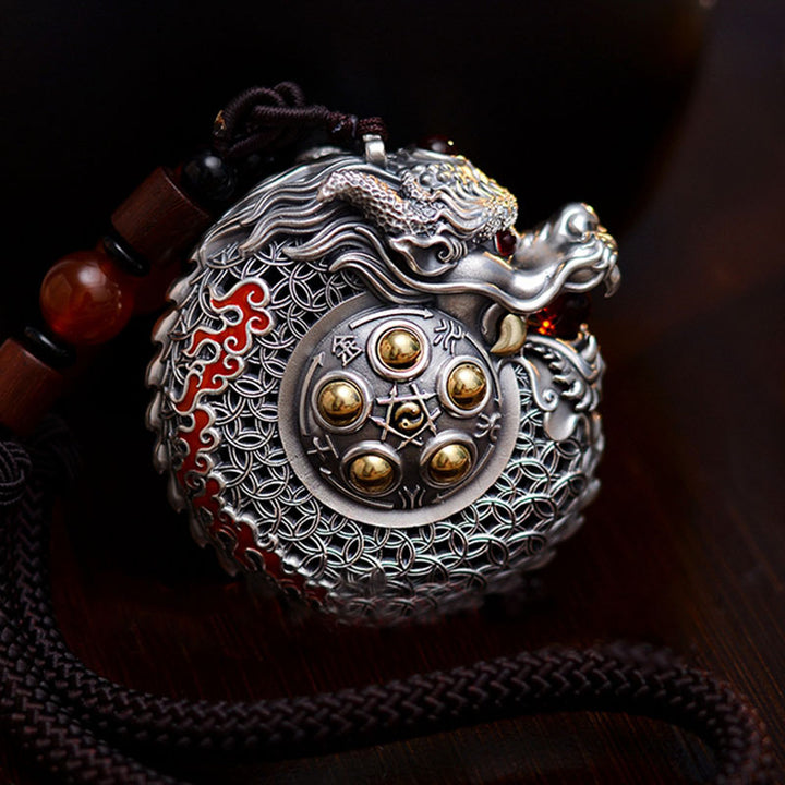 Buddha Stones 999 Sterling Silver Year of the Dragon Rotatable Ball Five Elements Copper Coin Strength Hanging Decoration - image 3
